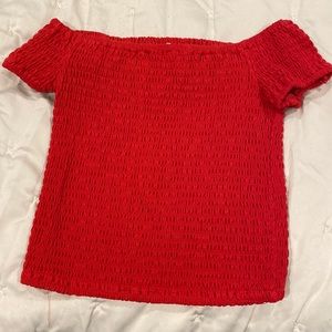 off the shoulder red top